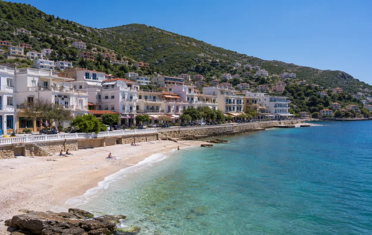 Promenada e Himarës me pallatet buzë plazhit të Spilesë